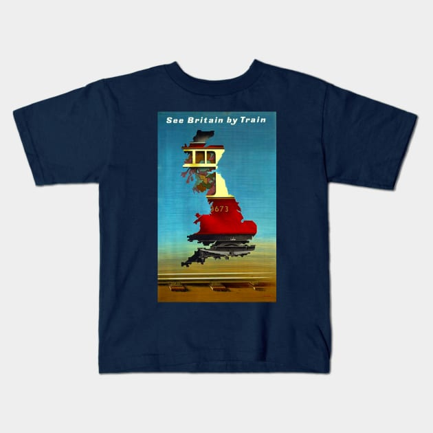 Vintage Travel Poster - See Britain by Rail Kids T-Shirt by Starbase79